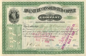 Adventure Consolidated Copper Co. - Mining Stock Certificate